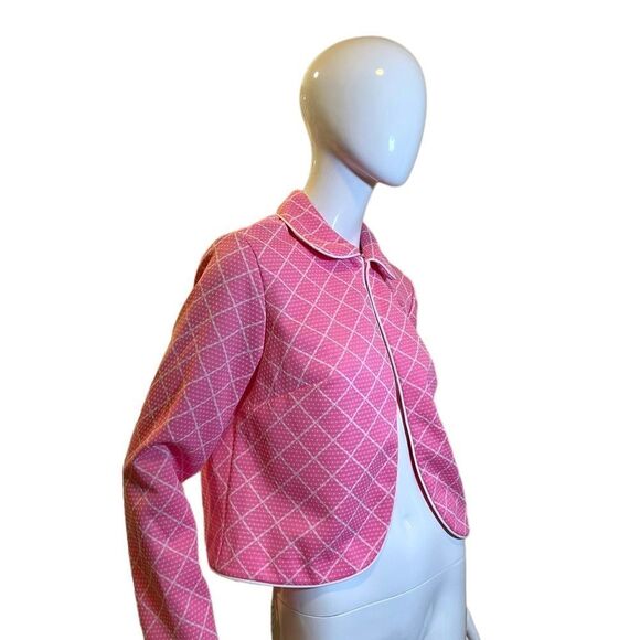 Vintage 1970s Geometric Bubblegum Hot Pink Crop Jacket Medium - Picture 9 of 10